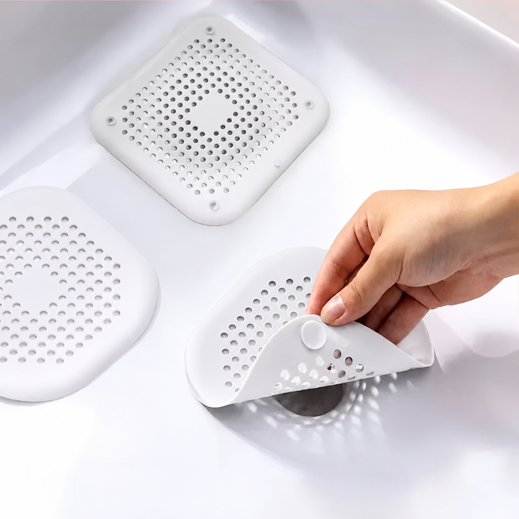 Bouchons d'évier anti-cheveux en silicone — lot de 3